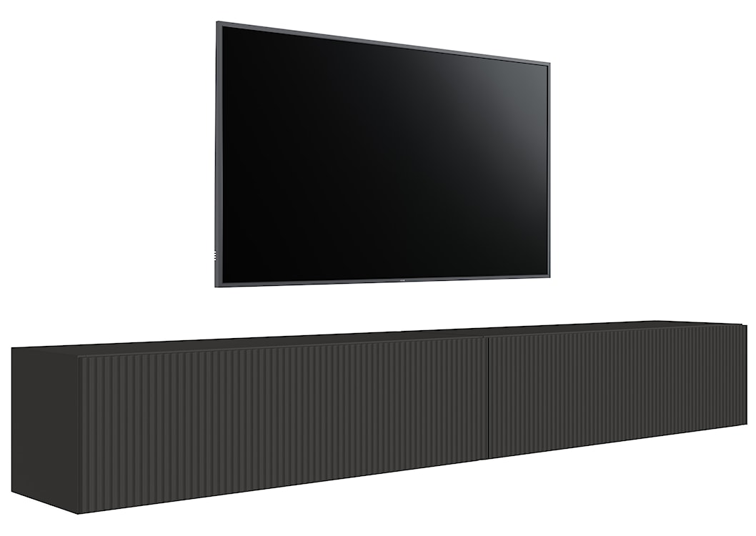 Szafka RTV dwudrzwiowa Veldio wisząca z ryflowanym frontem 200 cm czarna  - zdjęcie 2