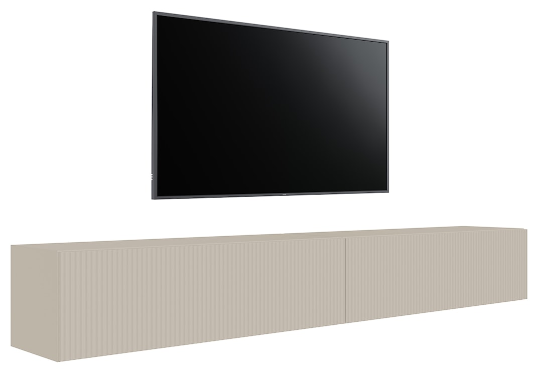 Szafka RTV dwudrzwiowa Veldio wisząca z ryflowanym frontem 200 cm szary beż  - zdjęcie 2