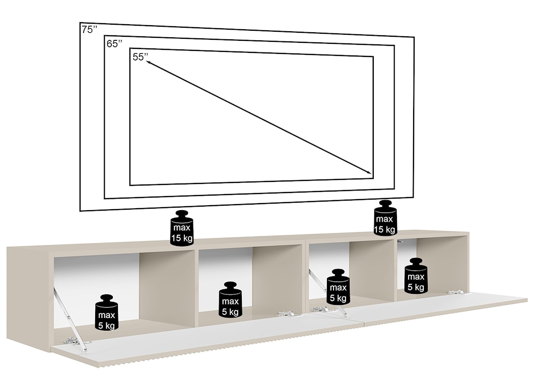 Szafka RTV dwudrzwiowa Veldio wisząca z ryflowanym frontem 200 cm biała  - zdjęcie 8