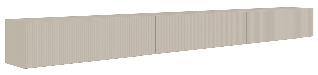 Szafka RTV trzydrzwiowa Veldio wisząca z ryflowanym frontem 300 cm szary beż 