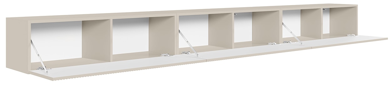 Szafka RTV trzydrzwiowa Veldio wisząca z ryflowanym frontem 300 cm szary beż  - zdjęcie 6