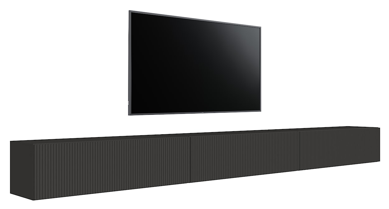 Szafka RTV trzydrzwiowa Veldio wisząca z ryflowanym frontem 300 cm czarna  - zdjęcie 2