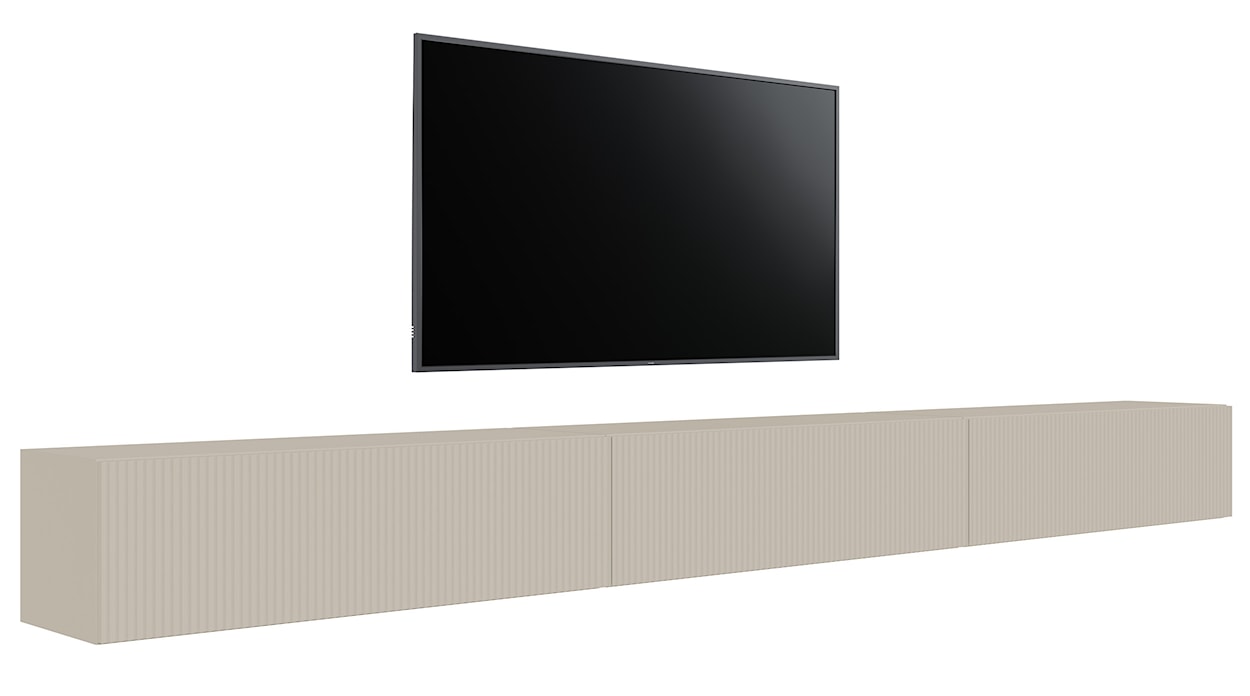 Szafka RTV trzydrzwiowa Veldio wisząca z ryflowanym frontem 300 cm szary beż  - zdjęcie 2