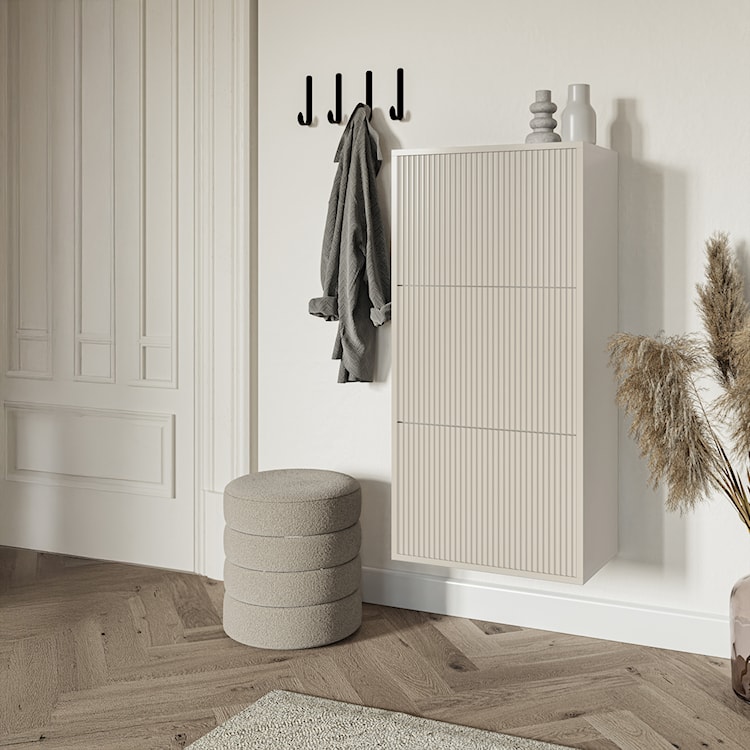 Szafka na buty Veldio z frezowanym frontem i trzema przegrodami 50 cm Szary beż wisząca  - zdjęcie 2