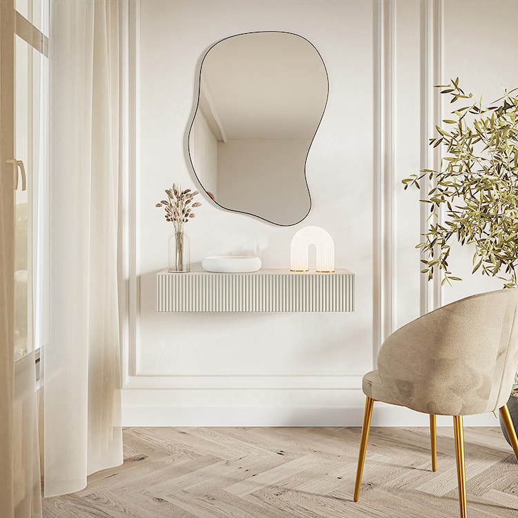 Konsola Veldio z frezowanym frontem i szufladą 90 cm Szary beż wisząca  - zdjęcie 3