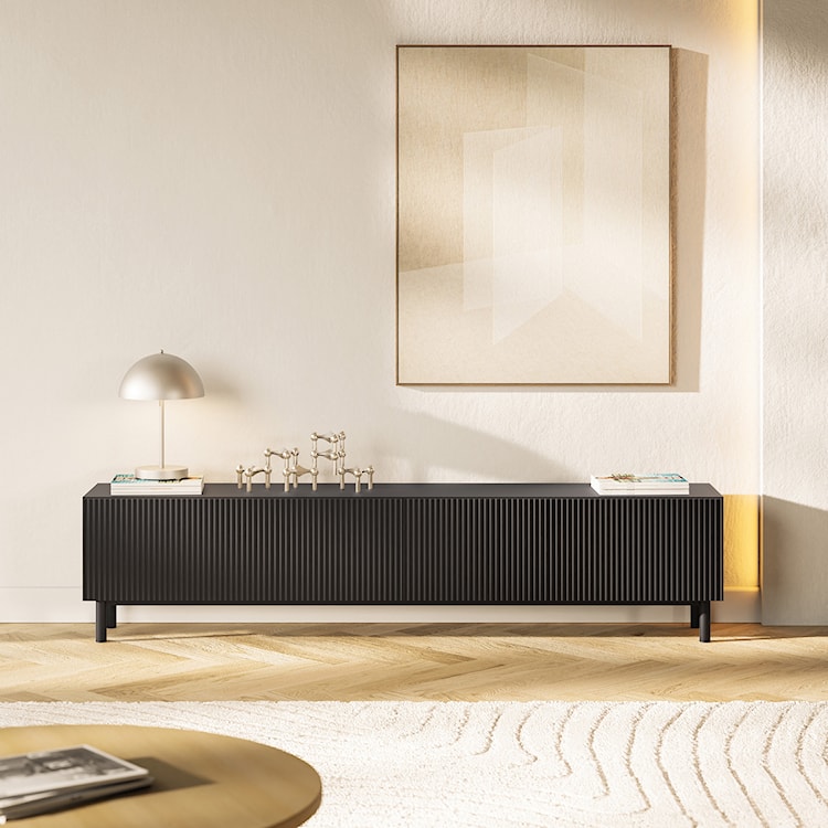 Szafka RTV Veldio New z frezowanym frontem 175 cm czarna  - zdjęcie 3