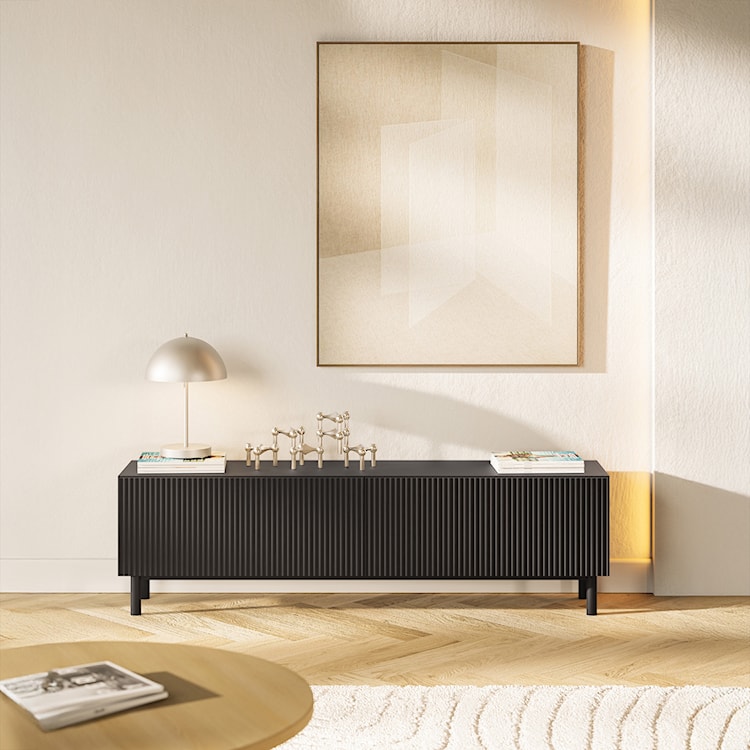 Szafka RTV Veldio New z frezowanym frontem 140 cm czarna  - zdjęcie 3