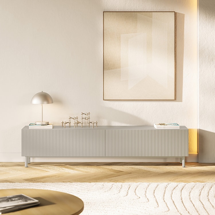 Szafka RTV Veldio New z frezowanym frontem 175 cm szary beż  - zdjęcie 3