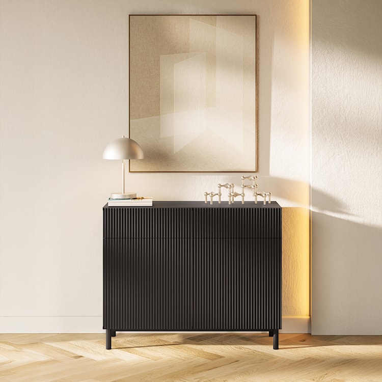 Komoda dwudrzwiowa Veldio New z frezowanym frontem i dwiema szufladami 100 cm czarna  - zdjęcie 3