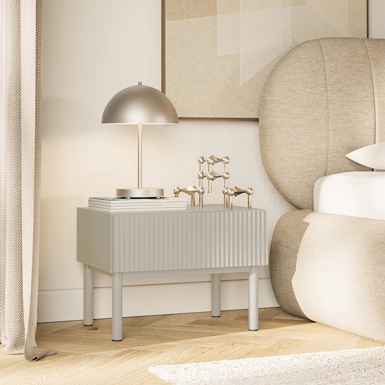 Szafka nocna Veldio New z frezowanym frontem i szufladą 50 cm szary beż  - zdjęcie 3