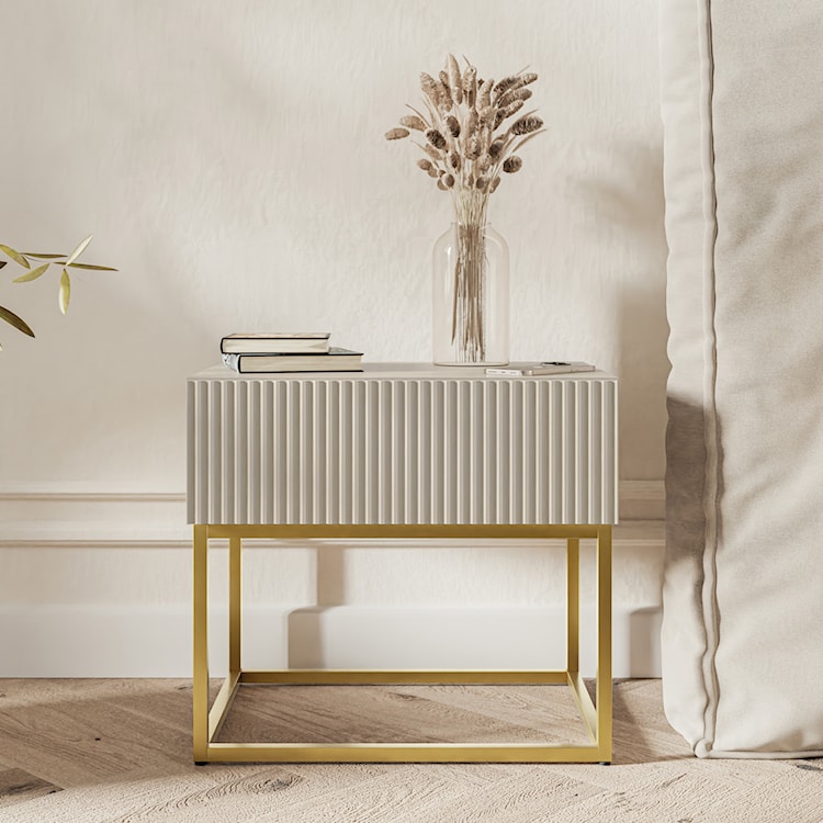 Szafka nocna Veldio z frezowanym frontem i szufladą 50 cm Szary ze złotymi nogami  - zdjęcie 2