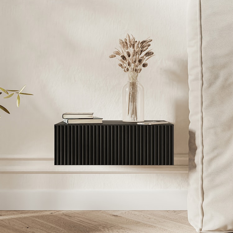 Szafka nocna Veldio z frezowanym frontem i szufladą 50 cm Czarna wisząca  - zdjęcie 2