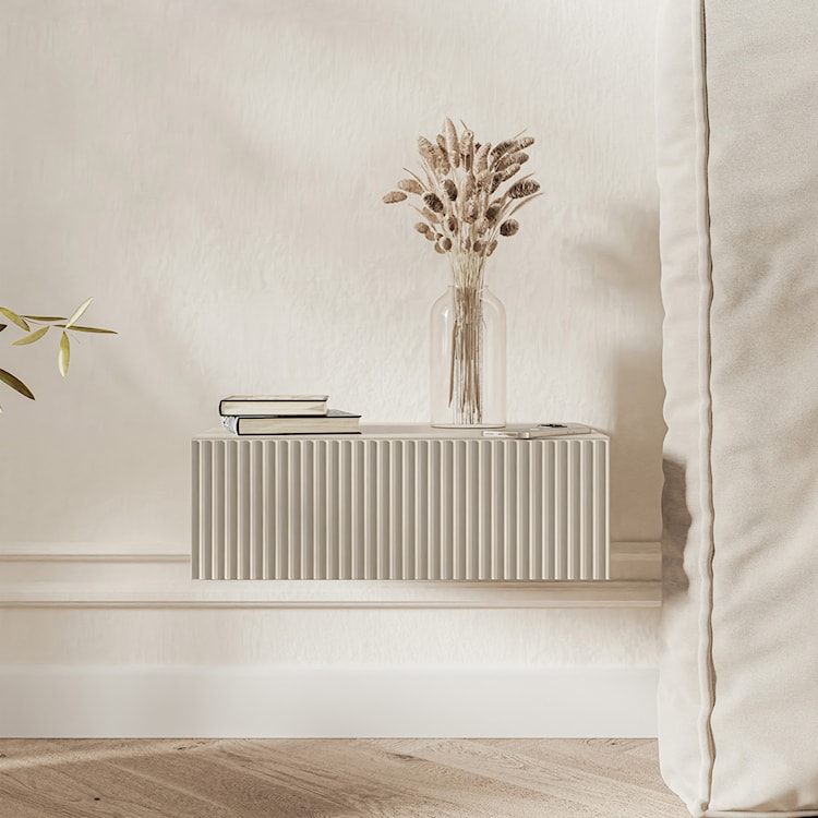 Szafka nocna Veldio z frezowanym frontem i szufladą 50 cm Szary beż wisząca  - zdjęcie 2