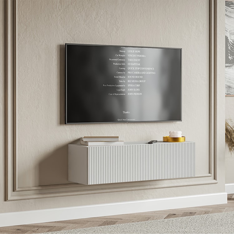 Szafka RTV jednodrzwiowa Veldio wisząca z ryflowanym frontem 100 cm biała  - zdjęcie 3