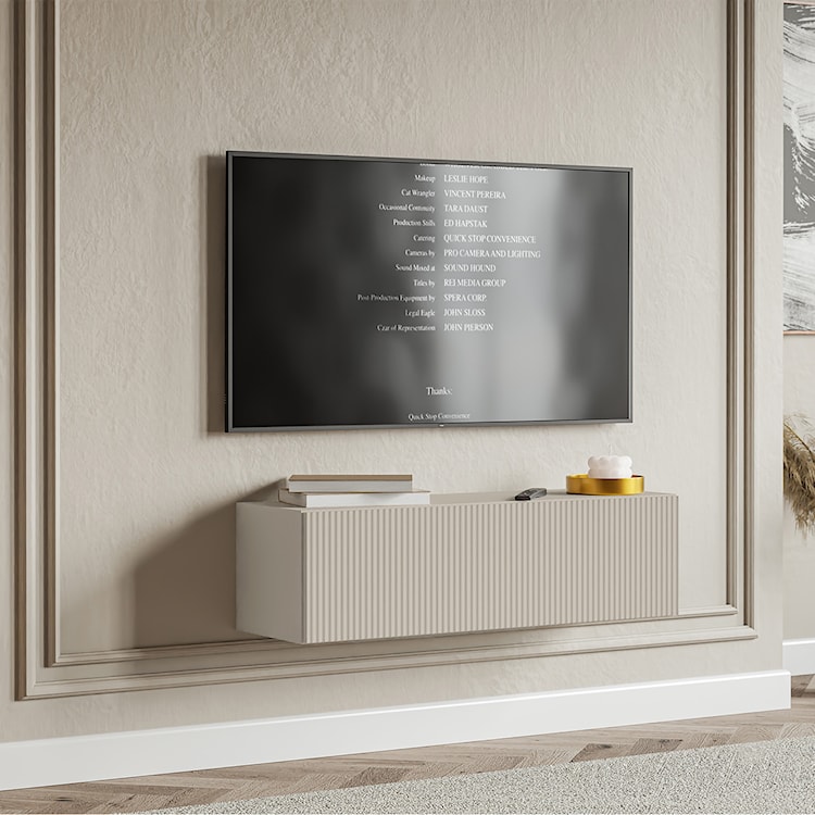 Szafka RTV jednodrzwiowa Veldio wisząca z ryflowanym frontem 100 cm szary beż  - zdjęcie 3