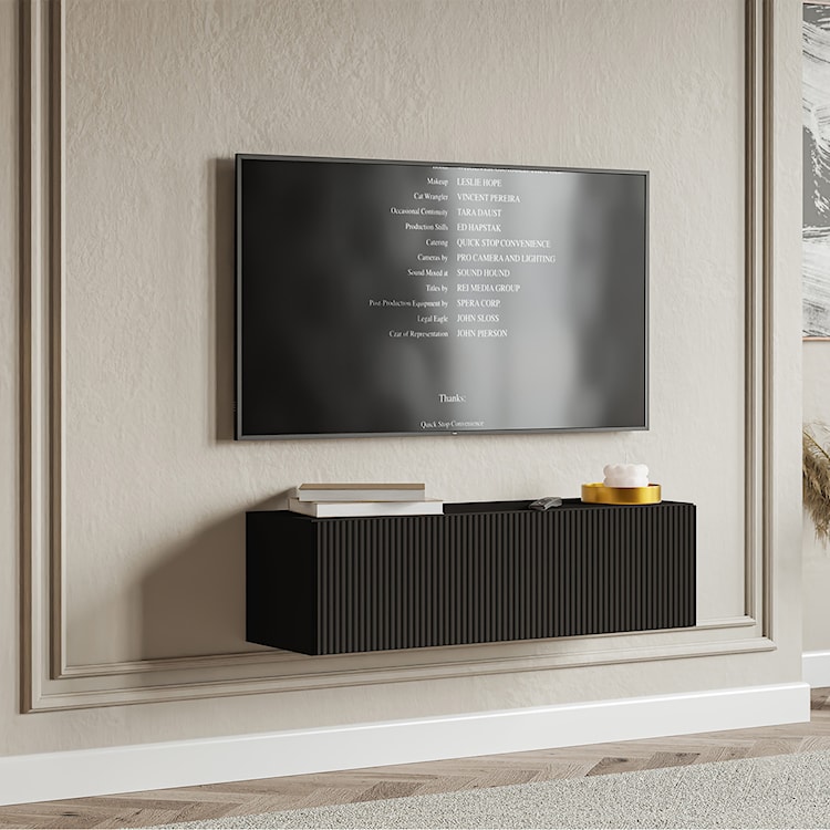 Szafka RTV jednodrzwiowa Veldio wisząca z ryflowanym frontem 100 cm czarna  - zdjęcie 3