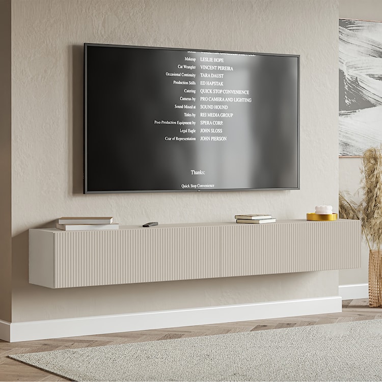 Szafka RTV dwudrzwiowa Veldio wisząca z ryflowanym frontem 200 cm szary beż  - zdjęcie 3