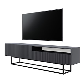 Szafka RTV Veldio z frezowanym frontem i wnęką 175 cm Czarna z czarnymi nogami