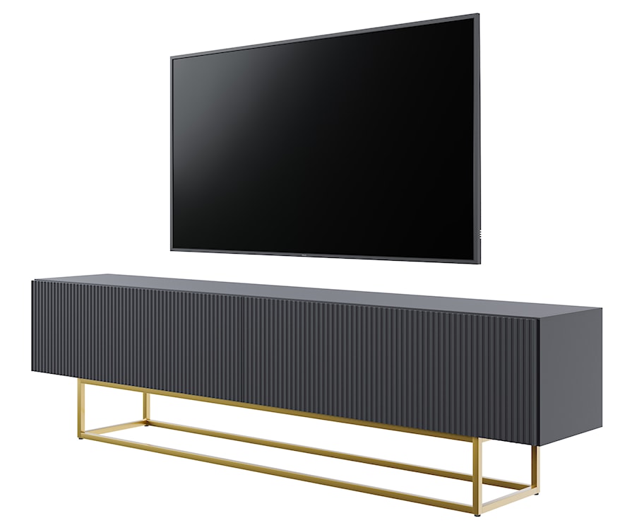 Szafka RTV Veldio z frezowanym frontem 175 cm Czarna ze złotymi nogami  - zdjęcie 2