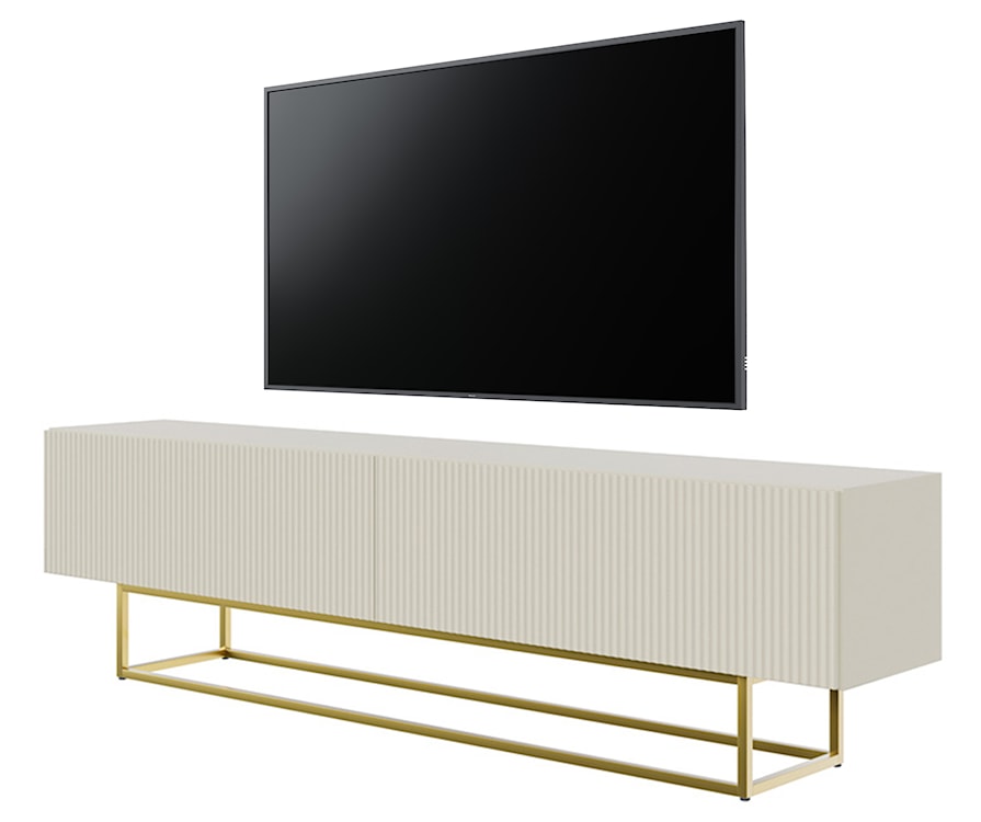 Szafka RTV Veldio z frezowanym frontem 175 cm Szary beż ze złotymi nogami  - zdjęcie 2