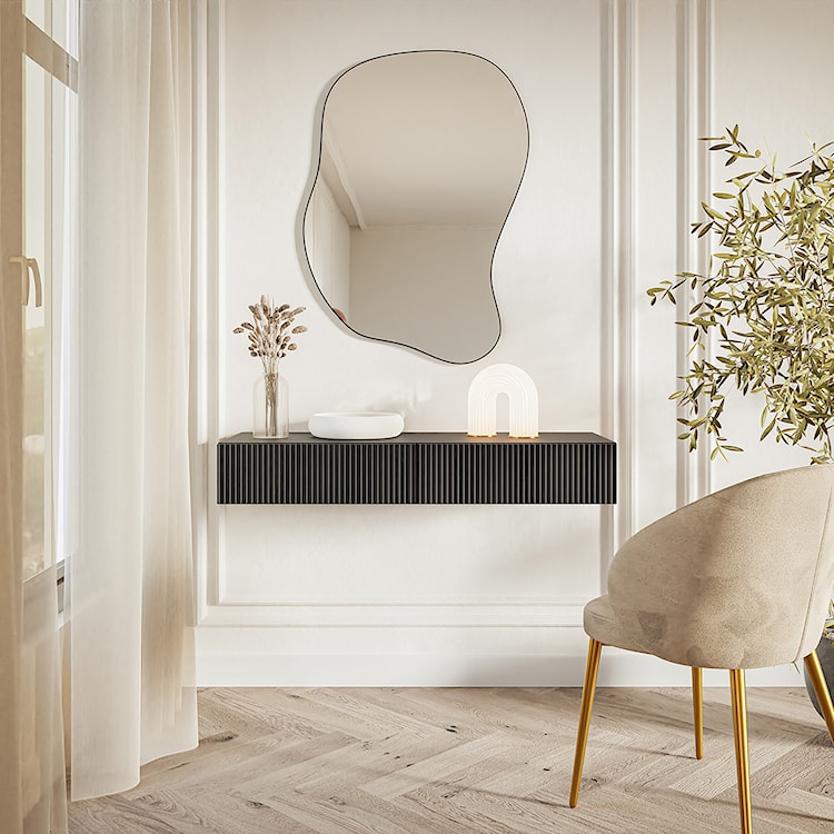 Toaletka Veldio z frezowanym frontem i dwiema szufladami 110 cm Czarna wisząca  - zdjęcie 2