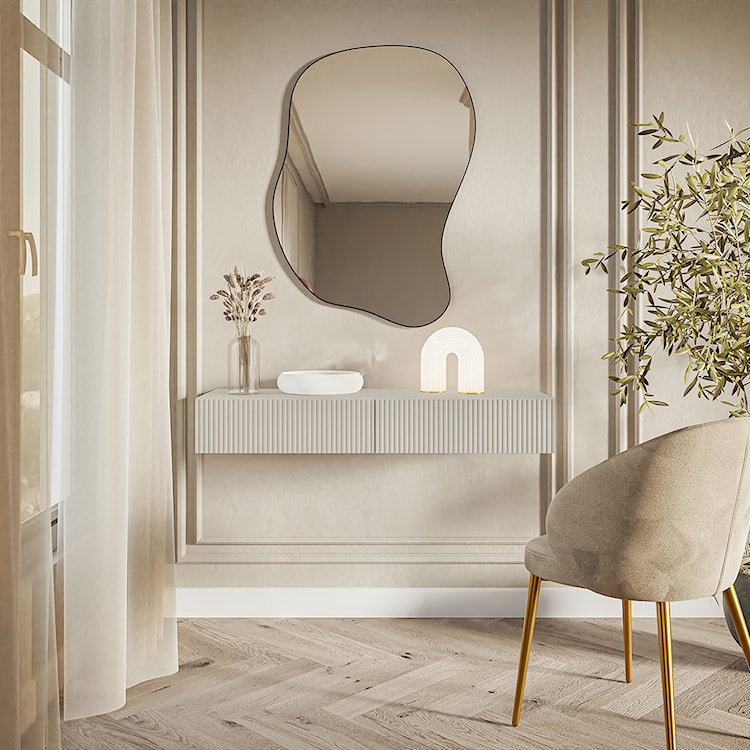 Toaletka Veldio z frezowanym frontem i dwiema szufladami 110 cm Szary beż wisząca  - zdjęcie 2