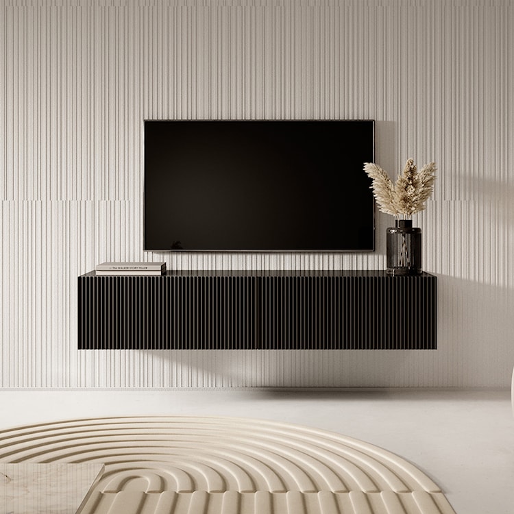 Szafka RTV Veldio z frezowanym frontem 140 cm Czarna wisząca  - zdjęcie 2