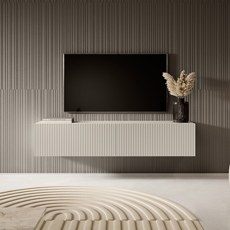 Szafka RTV Veldio z frezowanym frontem 140 cm Szary beż wisząca  - zdjęcie 2