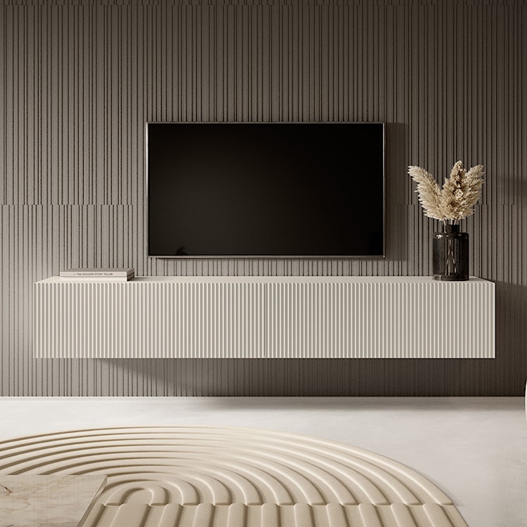 Szafka RTV Veldio z frezowanym frontem 175 cm Szary beż wisząca  - zdjęcie 3