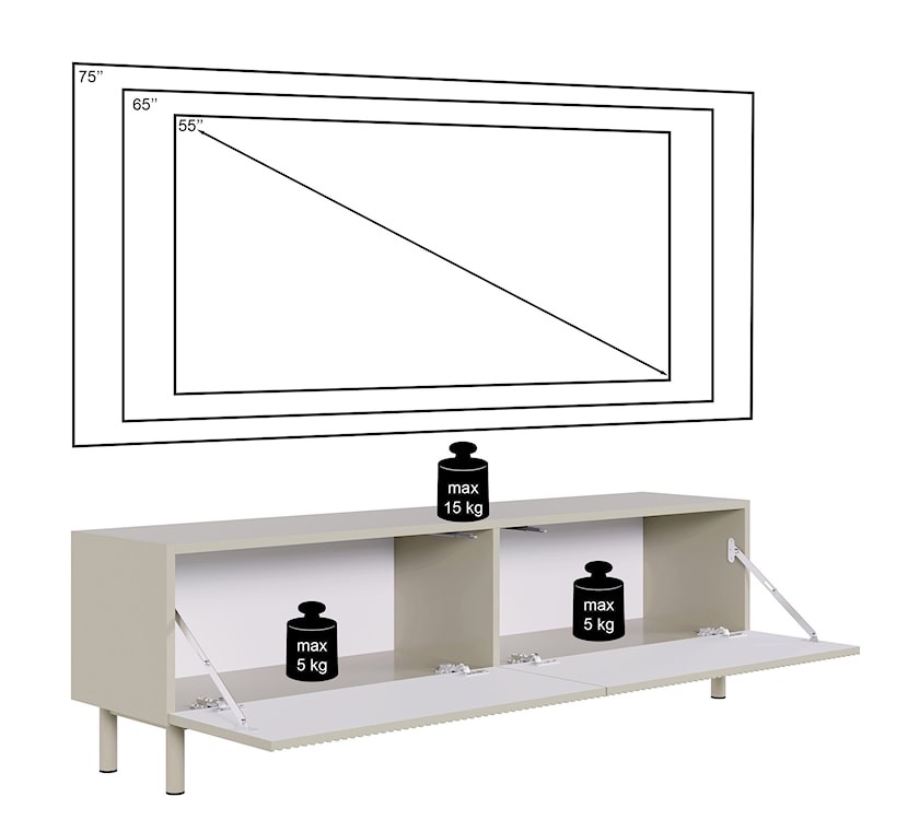 Szafka RTV Veldio New z frezowanym frontem 140 cm czarna  - zdjęcie 12