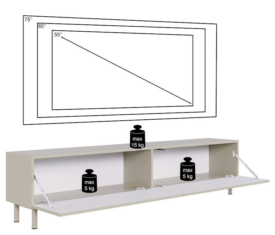 Szafka RTV Veldio New z frezowanym frontem 175 cm czarna  - zdjęcie 12