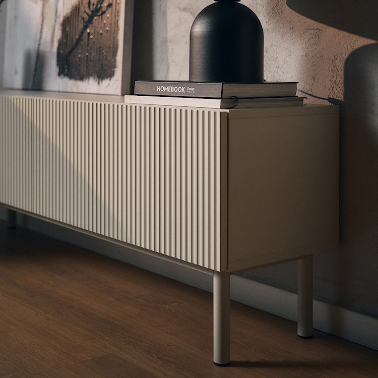 Szafka RTV Veldio New z frezowanym frontem 140 cm szary beż  - zdjęcie 10