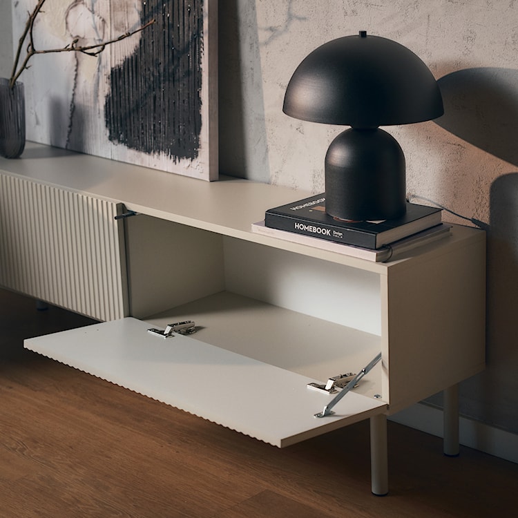 Szafka RTV Veldio New z frezowanym frontem 140 cm szary beż  - zdjęcie 14