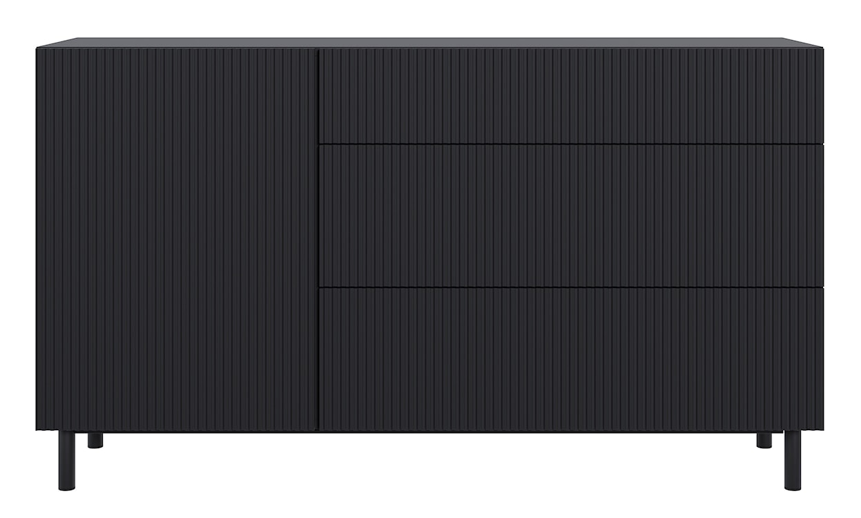 Komoda jednodrzwiowa Veldio New z frezowanym frontem i trzema szufladami 140 cm czarna  - zdjęcie 5