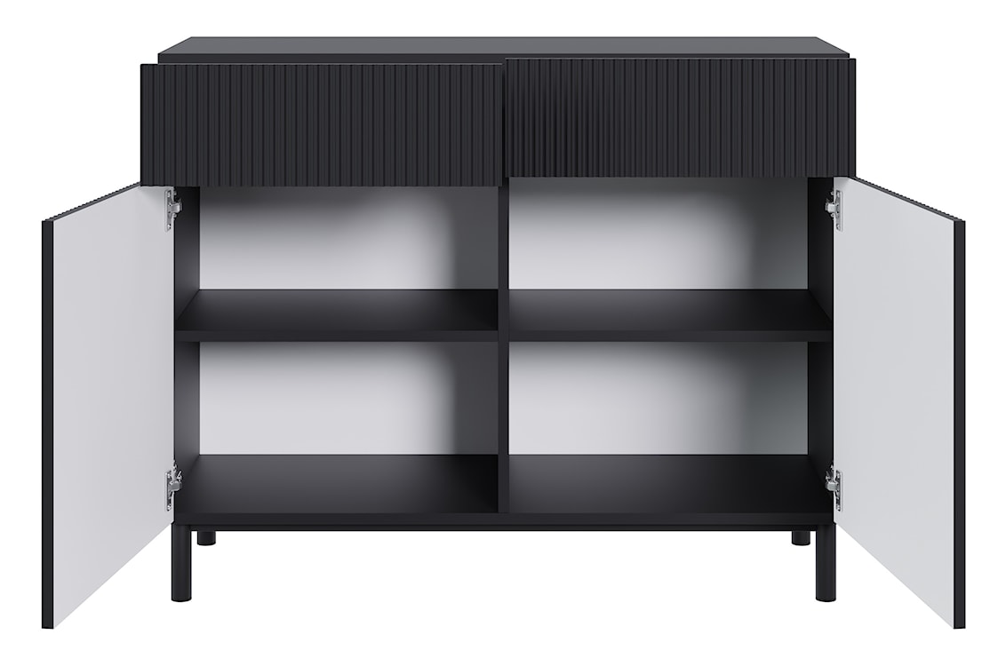 Komoda dwudrzwiowa Veldio New z frezowanym frontem i dwiema szufladami 100 cm czarna  - zdjęcie 6