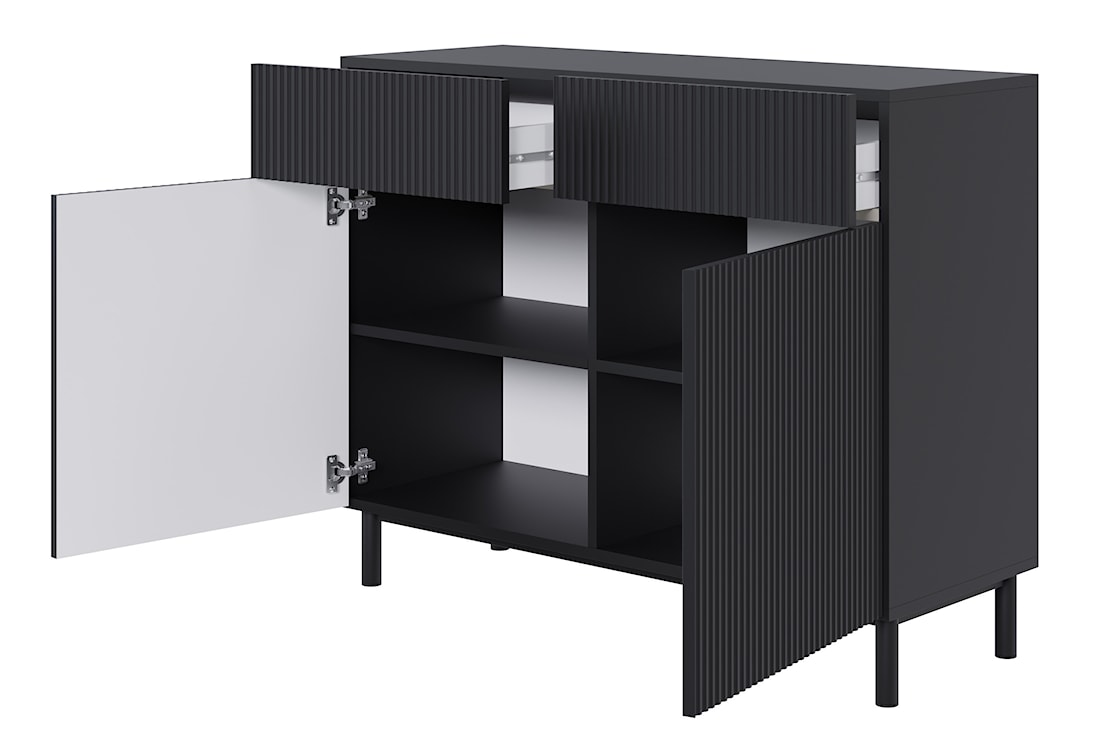 Komoda dwudrzwiowa Veldio New z frezowanym frontem i dwiema szufladami 100 cm czarna  - zdjęcie 3