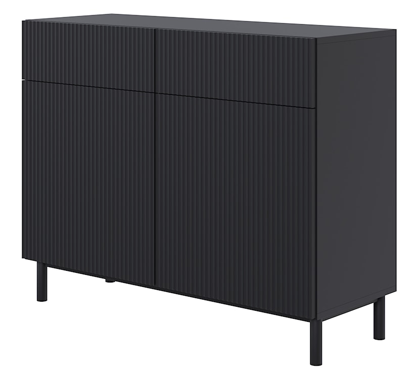 Komoda dwudrzwiowa Veldio New z frezowanym frontem i dwiema szufladami 100 cm czarna  - zdjęcie 7