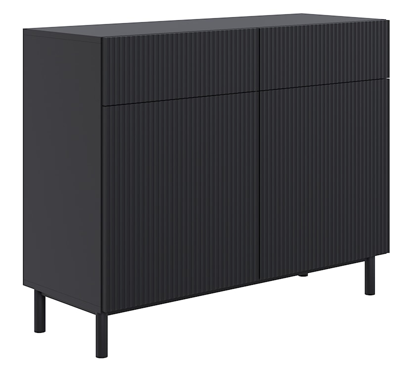 Komoda dwudrzwiowa Veldio New z frezowanym frontem i dwiema szufladami 100 cm czarna 