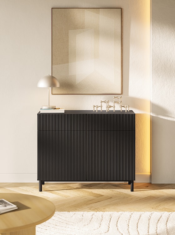 Komoda dwudrzwiowa Veldio New z frezowanym frontem i dwiema szufladami 100 cm czarna  - zdjęcie 2