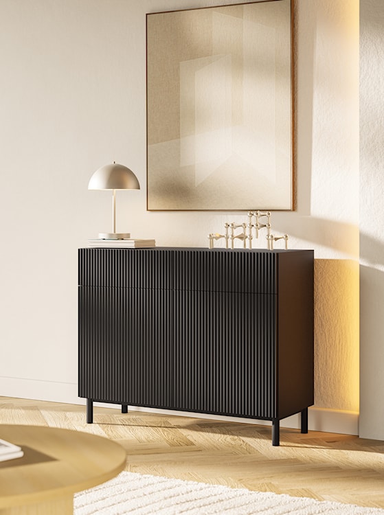 Komoda dwudrzwiowa Veldio New z frezowanym frontem i dwiema szufladami 100 cm czarna  - zdjęcie 4