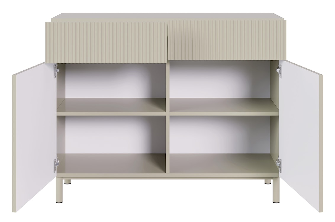 Komoda dwudrzwiowa Veldio New z frezowanym frontem i dwiema szufladami 100 cm szary beż  - zdjęcie 6