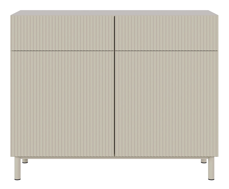 Komoda dwudrzwiowa Veldio New z frezowanym frontem i dwiema szufladami 100 cm szary beż  - zdjęcie 5
