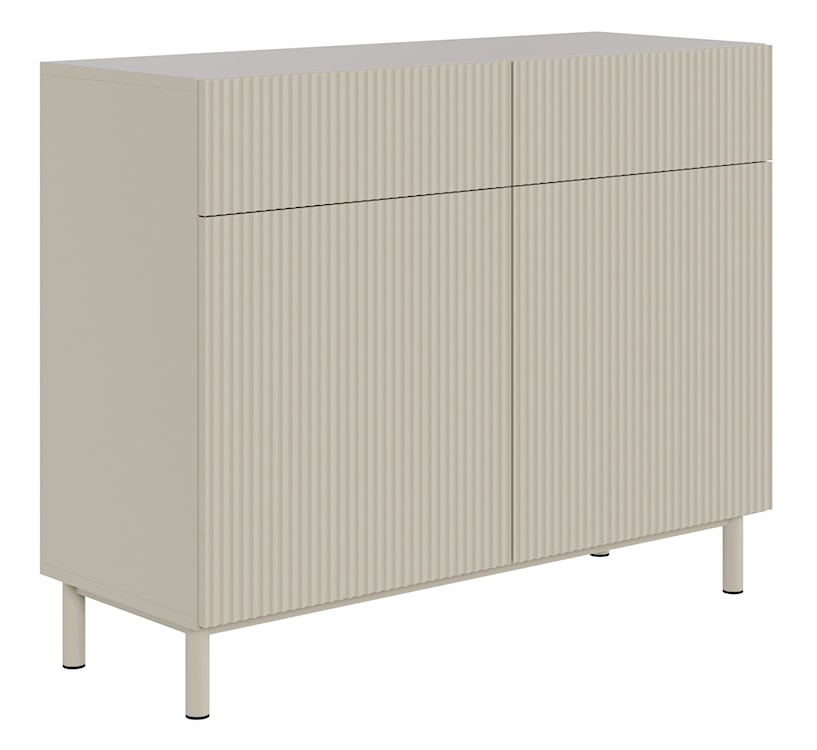 Komoda dwudrzwiowa Veldio New z frezowanym frontem i dwiema szufladami 100 cm szary beż 