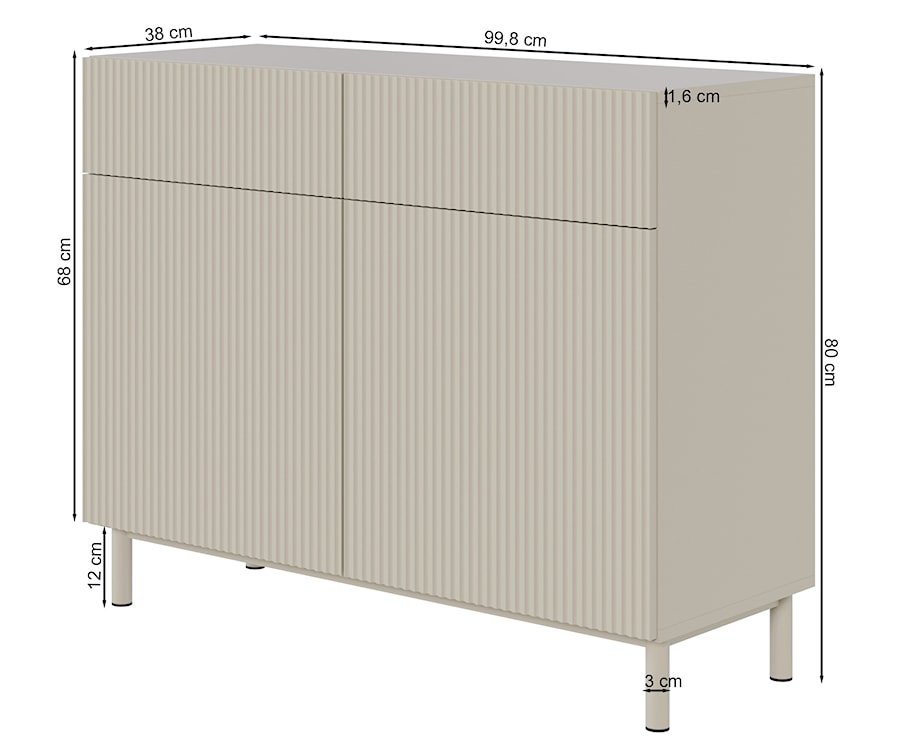 Komoda dwudrzwiowa Veldio New z frezowanym frontem i dwiema szufladami 100 cm czarna  - zdjęcie 8