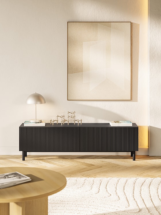 Szafka RTV Veldio New z frezowanym frontem 140 cm czarna  - zdjęcie 2