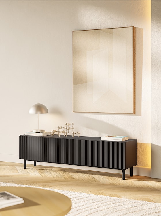 Szafka RTV Veldio New z frezowanym frontem 140 cm czarna  - zdjęcie 4