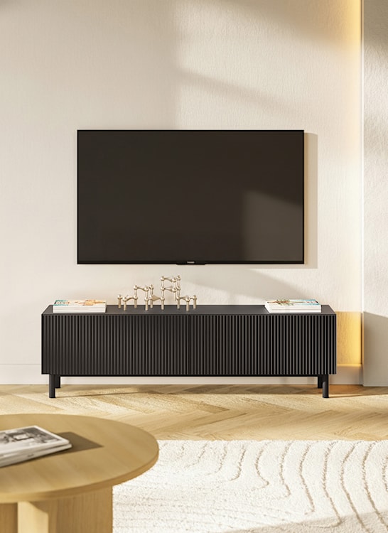 Szafka RTV Veldio New z frezowanym frontem 140 cm czarna  - zdjęcie 5