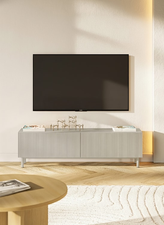 Szafka RTV Veldio New z frezowanym frontem 140 cm szary beż  - zdjęcie 5