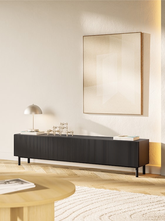 Szafka RTV Veldio New z frezowanym frontem 175 cm czarna  - zdjęcie 4