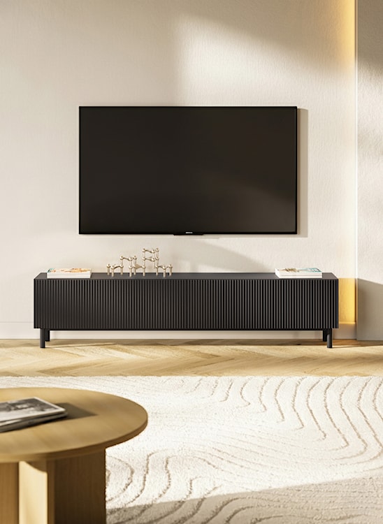 Szafka RTV Veldio New z frezowanym frontem 175 cm czarna  - zdjęcie 5